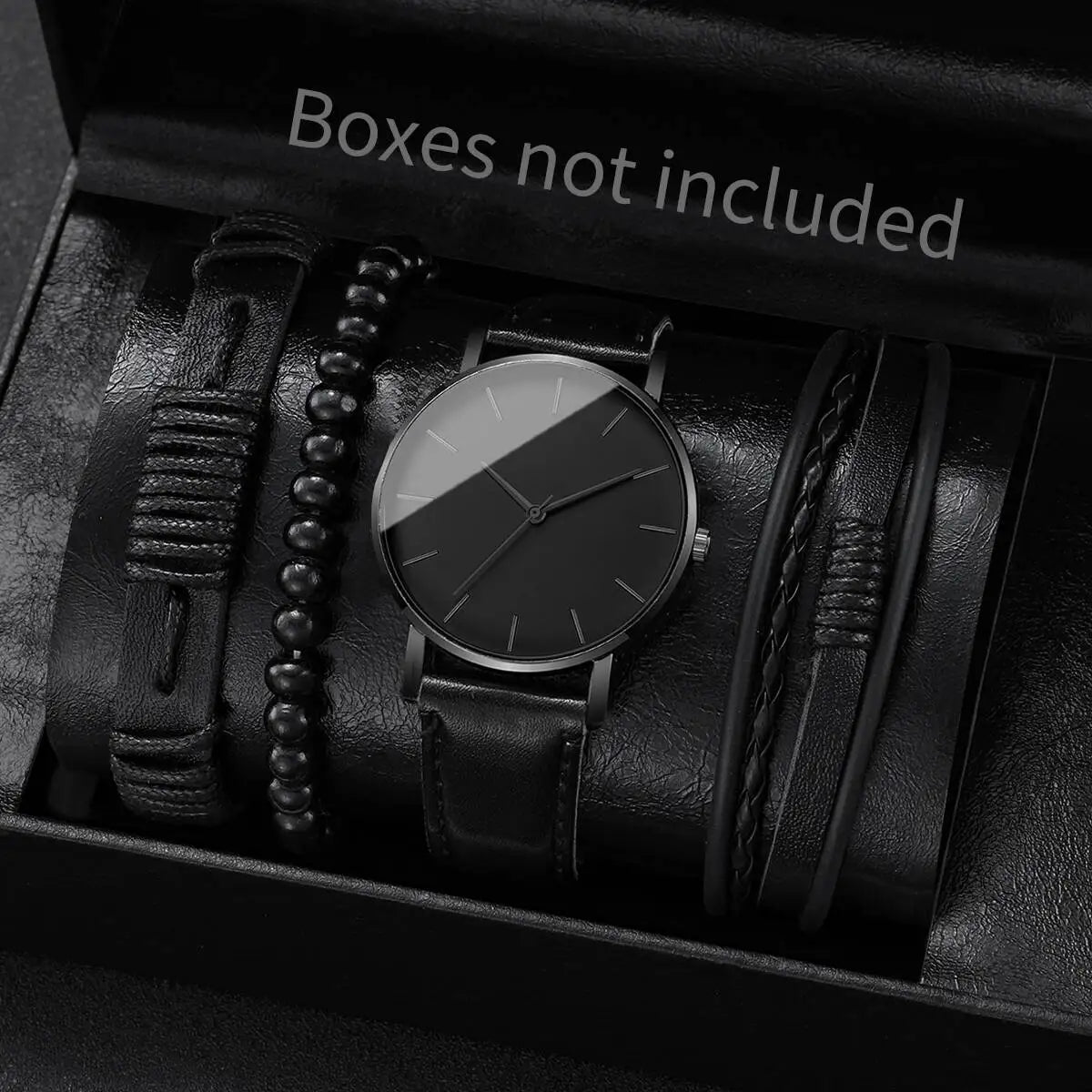 Fashion Leather Strap Men Quartz Watch Set - Smarsty