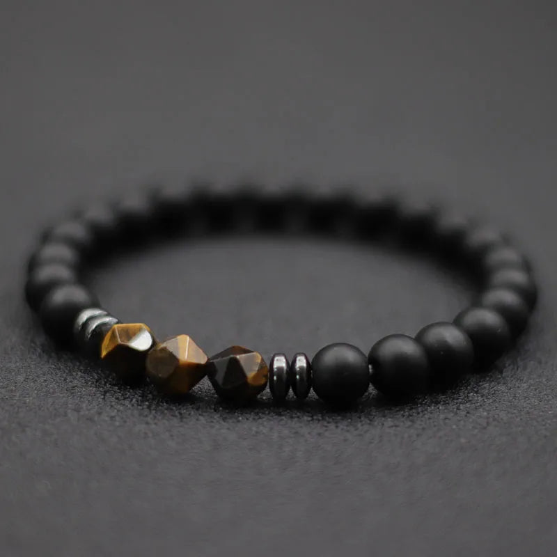 Mens Black Onyx and Tiger Eye Beaded Bracelet - Smarsty