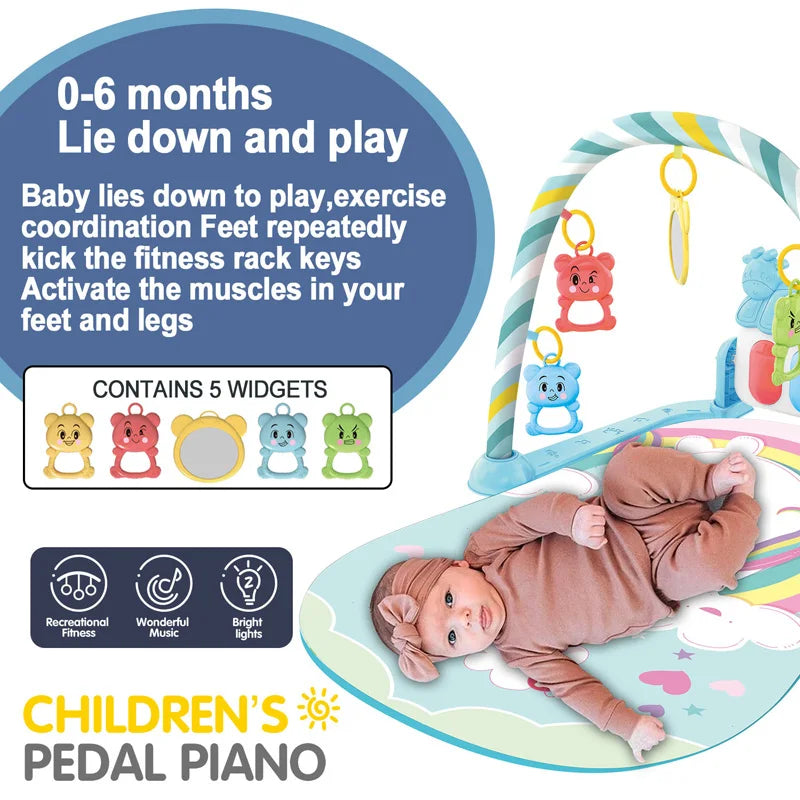 Baby Fitness Stand Music Play Gym Activity Toys Newborn Piano Crawling Blanket Pedal Game Pad Early Education 0-36 Months Gifts by Smarsty