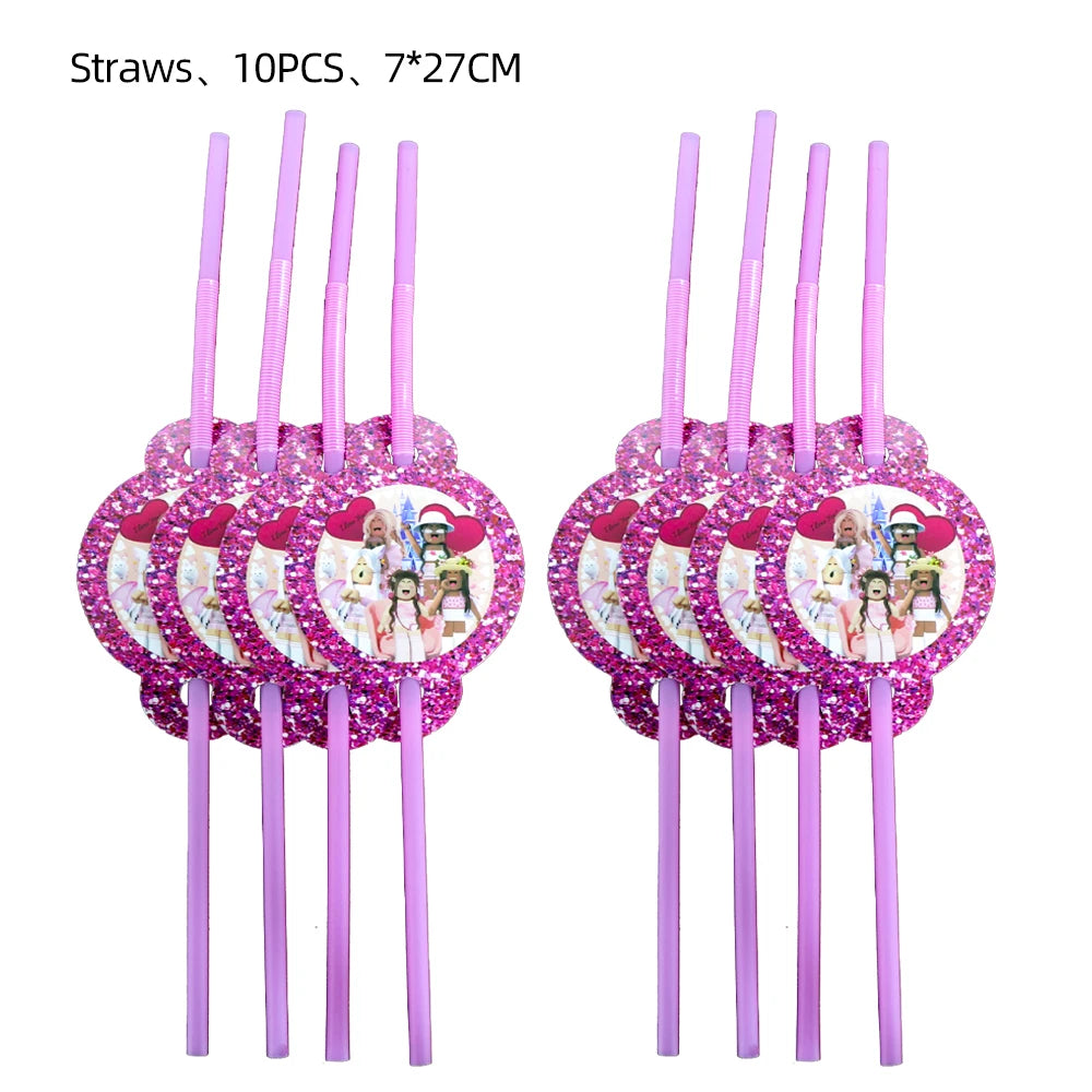 Pink Roblox Birthday Party Decorations Tableware Set - Smarsty