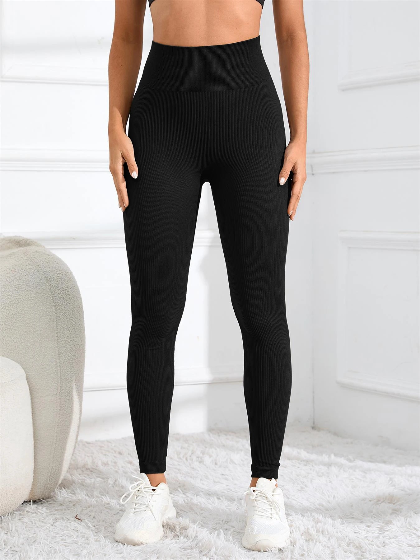 High Waisted Seamless Yoga Leggings, Ribbed Sportswear Tights, Fitness Apparel for Women, Gym and Casual Wear For Fall & Winter - Smarsty