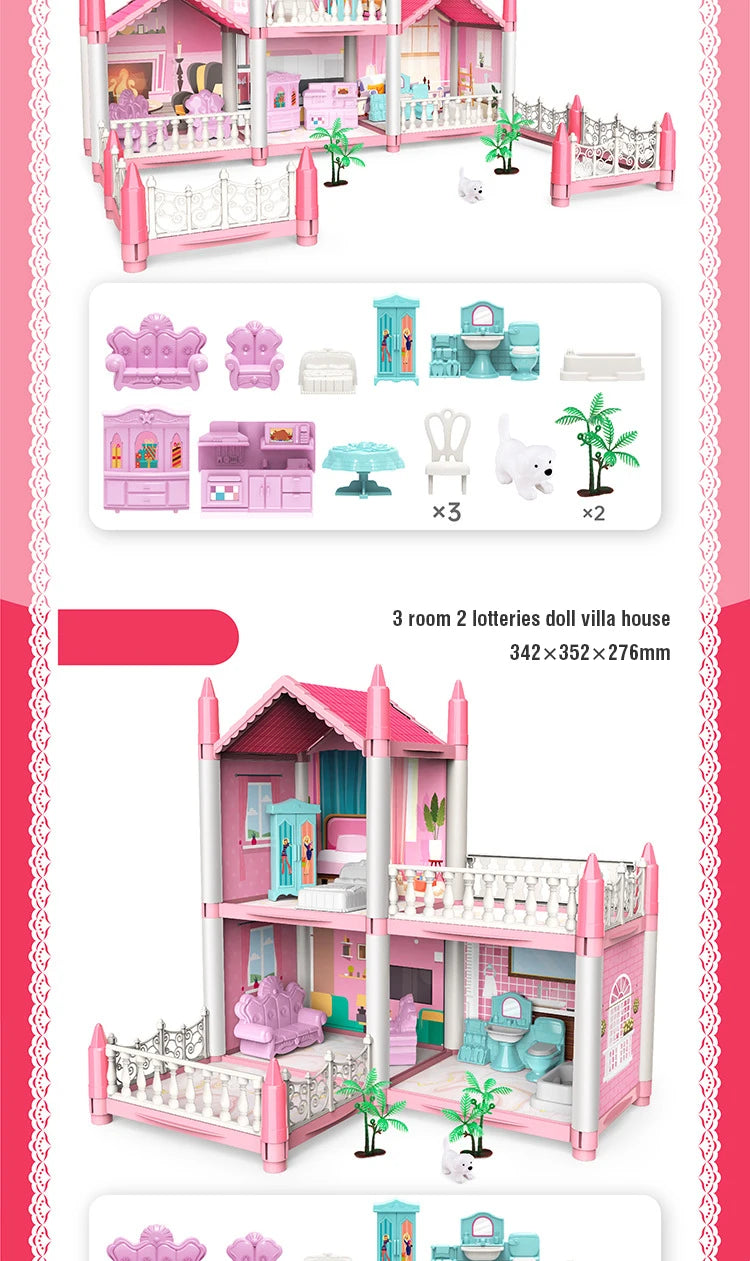 Girl Doll House Toy Children Pretend Play Dollhouse Villa Patchwork Dream Furniture Home Doll House for Kids Christmas Toy Gifts by Smarsty
