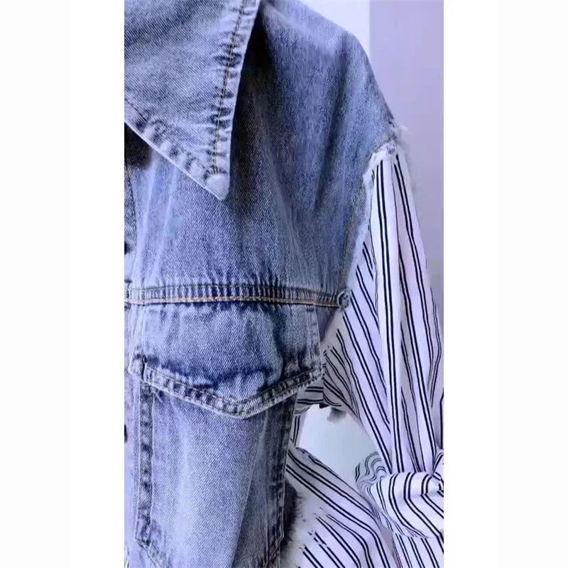 New Splicing Denim Jacket Women Spring Autumn Korean Fashion Denim Shirt Ladies Tops Casual Jean Coat Female Windbreaker - Smarsty