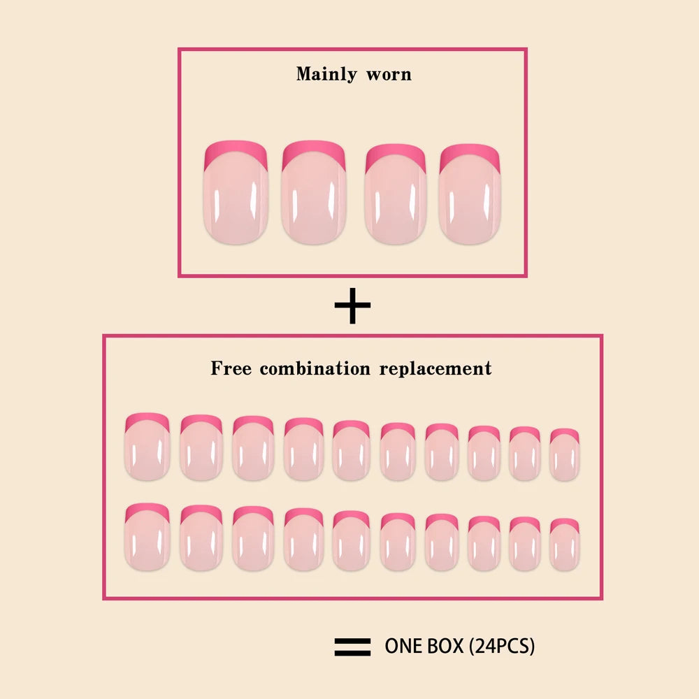 24 Pcs Women Short French Dual Color Press On Nails - Smarsty