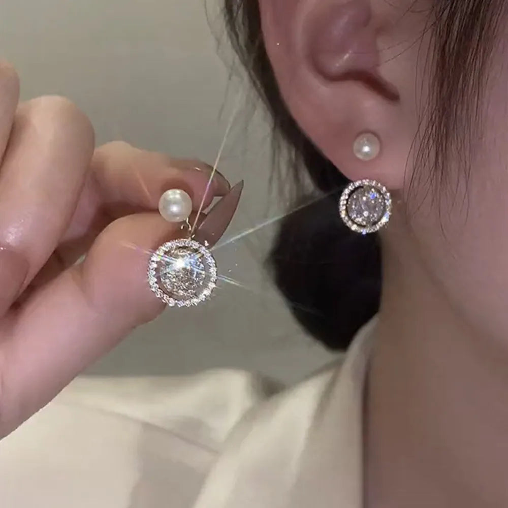 Pearl Long Earrings With Rhinestones For Wedding Fashion - Smarsty