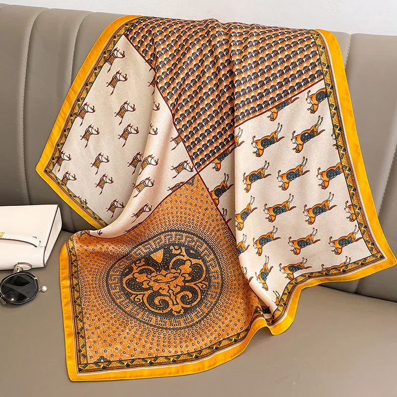 Luxury Silk Satin Headscarf for Women with Plaid Print - Smarsty