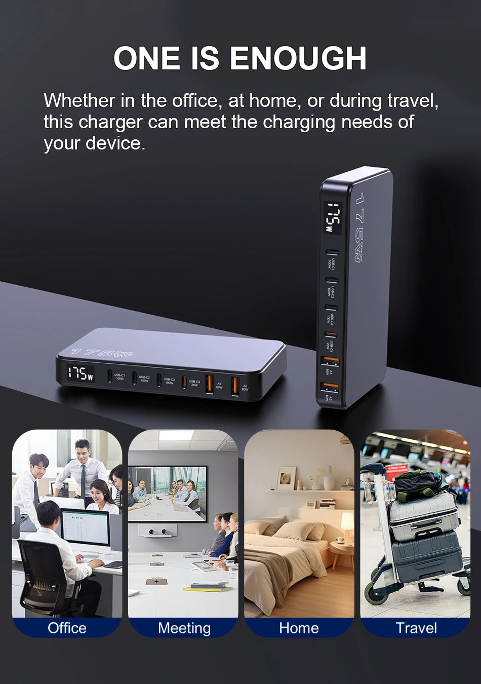 GaN USB C 6Port Desktop Charger With Fast LED Display - Smarsty