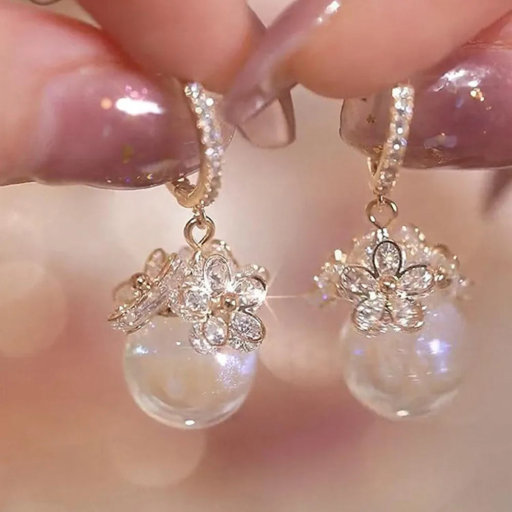 Pearl Long Earrings With Rhinestones For Wedding Fashion - Smarsty