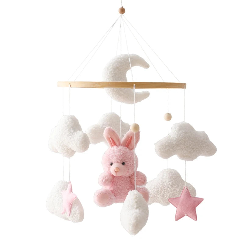 Wooden Crib Mobile Baby Bed Bell Rattle Toy Soft Felt Cartoon Bear Mobile Hanging Newborn Music Box Bed Bell Hanging Bracket Toy by Smarsty