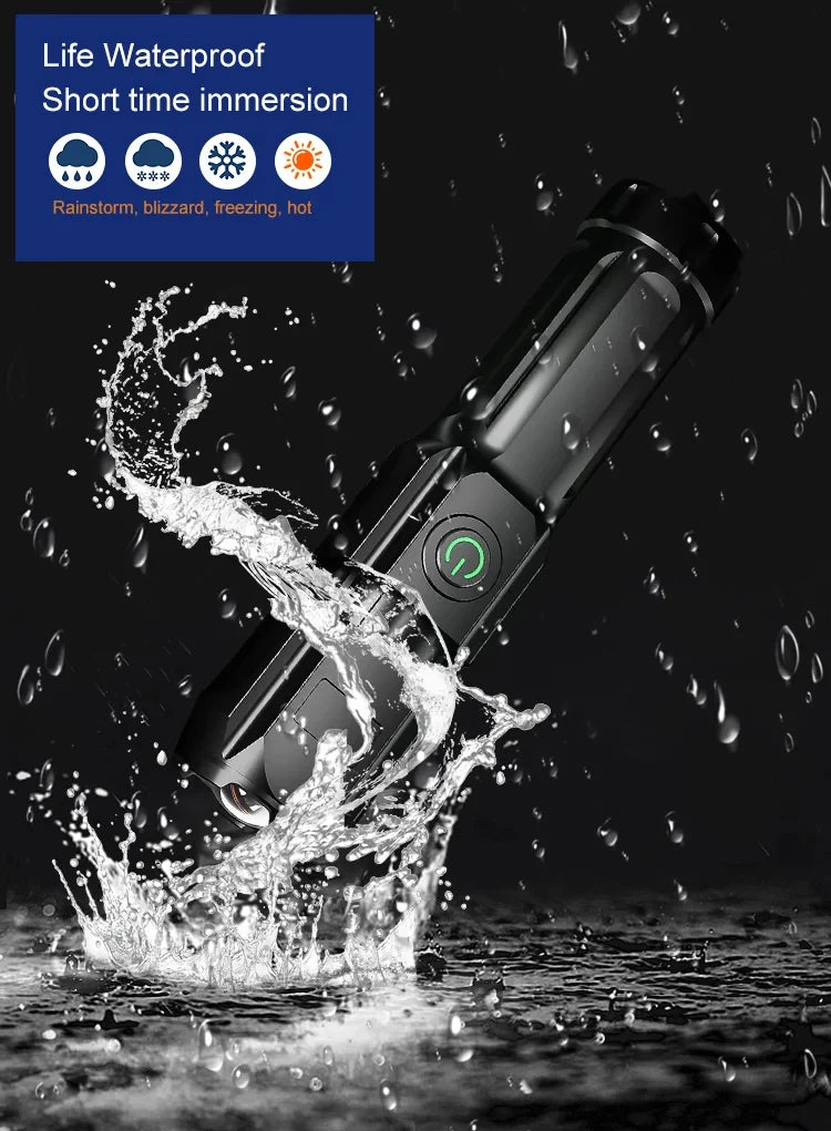 LED Camping Torch Flashlight High Power Rechargeable USB Spotlight Zoom Lantern Built-in Battery For Fishing Outdoor Waterproof - Smarsty