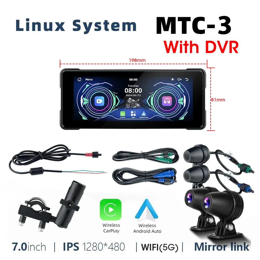 7 Inch Motorcycle GPS Navigation With Wireless CarPlay IP67 - Smarsty