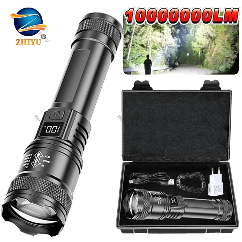 Rechargeable LED Flashlight Zoomable Torch with LCD Display 3 Modes Waterproof High Power Hand Light Outdoor Wilderness Camping - Smarsty