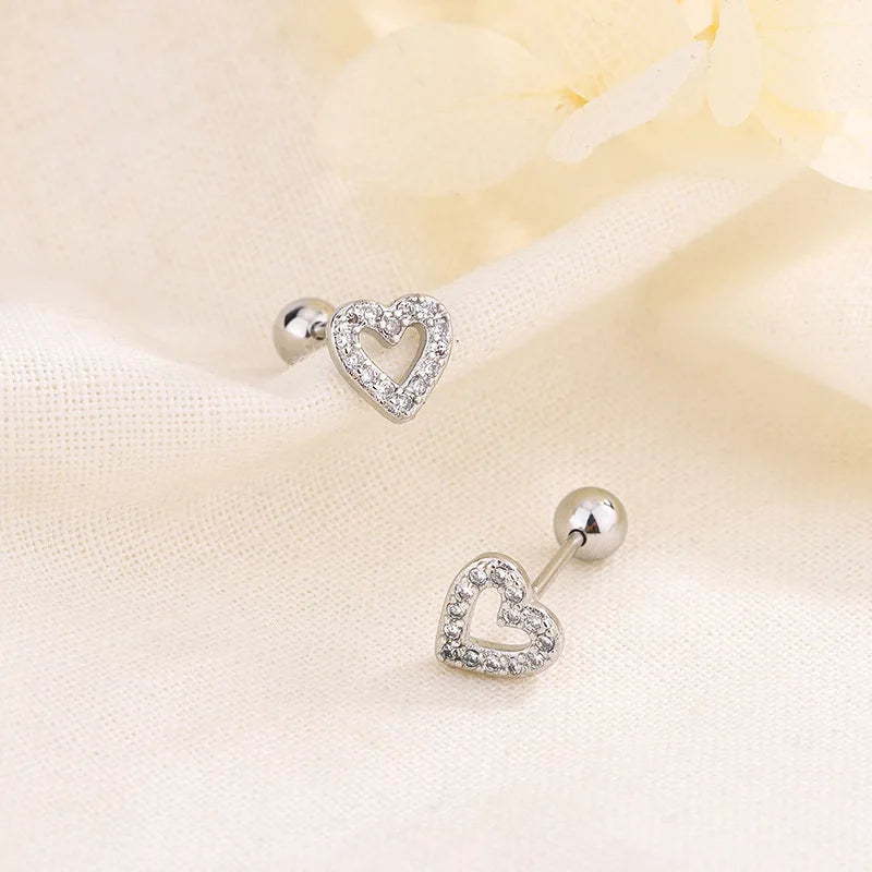 Hypoallergenic Heart Stud Earrings Screw Back For Women - Smarsty