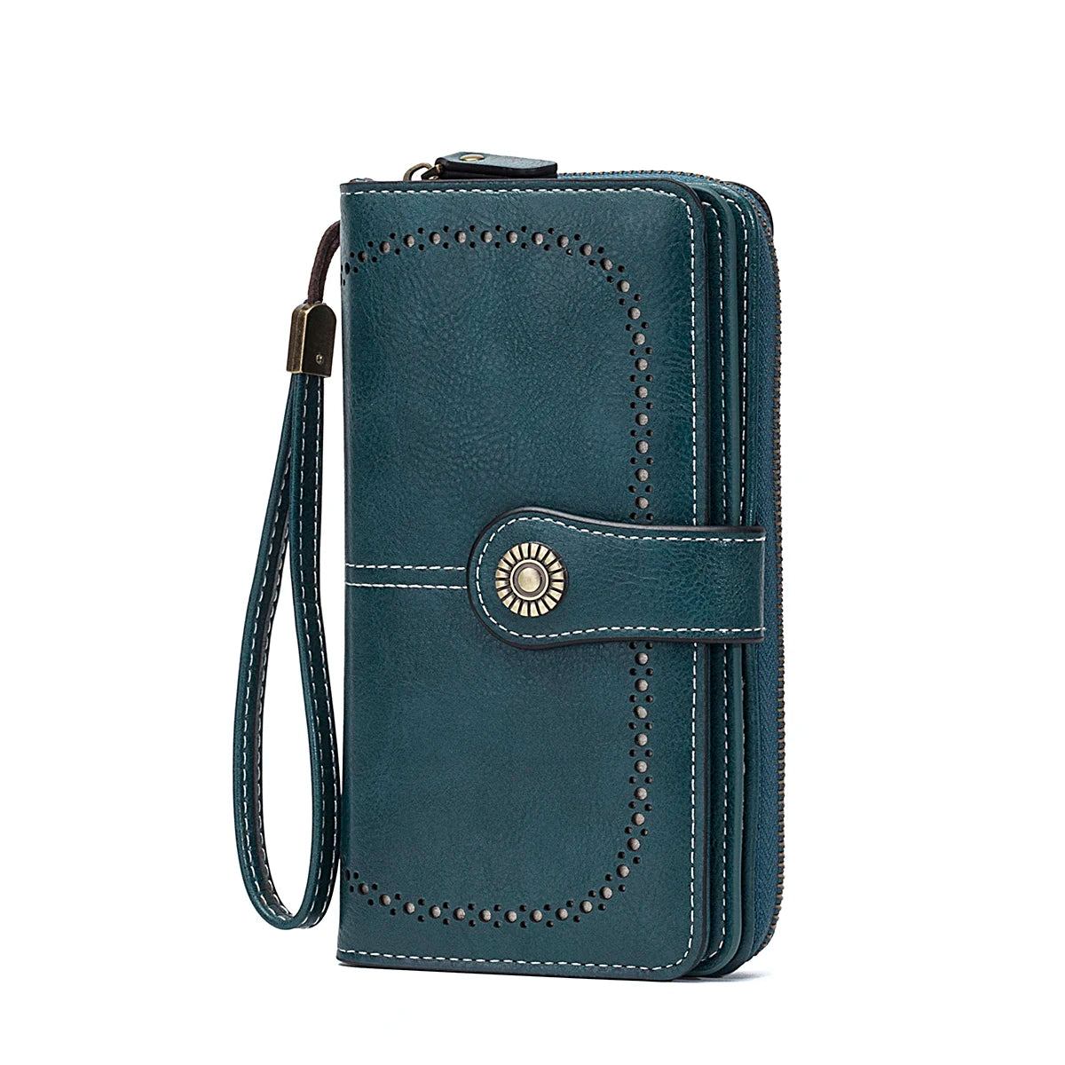 Rfid Anti-Theft Wallet for Men and Women, European and American Retro Leather Long Wallet Clutch, Oil Wax Leather Cut Out Multi-Card Slot Wallet, Large Capacity Zipper 70% off Clutch Bag, Card Holder Coin Purse Hand Bag - Smarsty