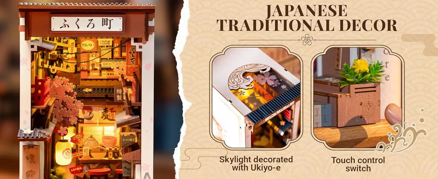 Robotime Sakura Wine Alley DIY Booknook with Lights DIY Miniature Dolls House Kit 3D Wooden Puzzle Bookend Bookshelf Decor Gift by Smarsty