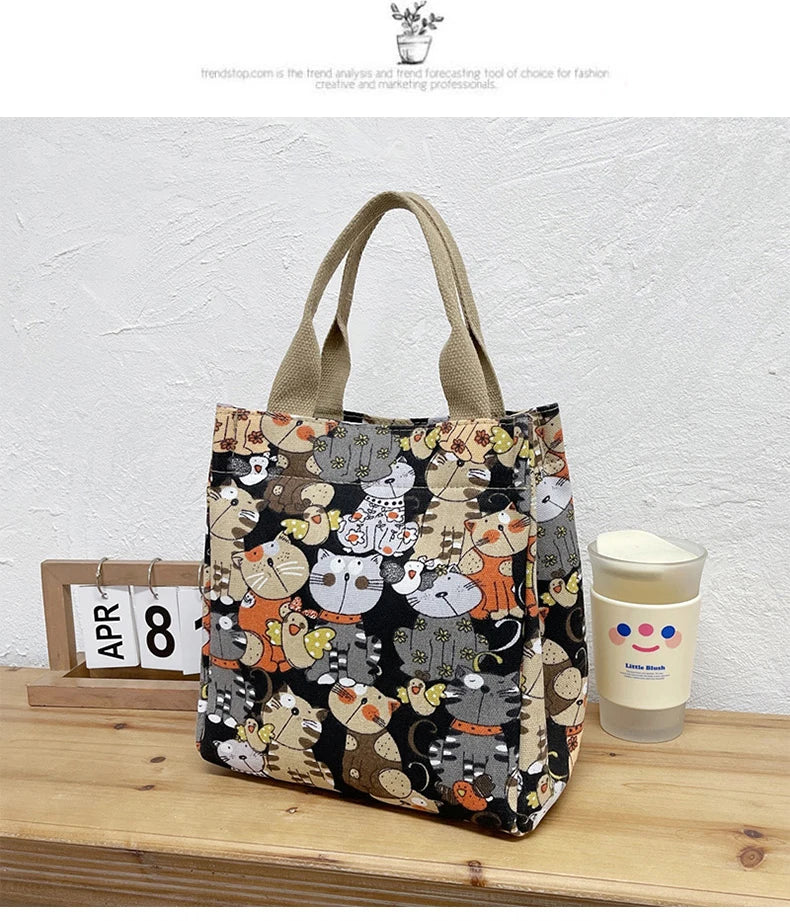 Chic Cat Pattern Top Handle Bag For Women Everyday Use - Smarsty