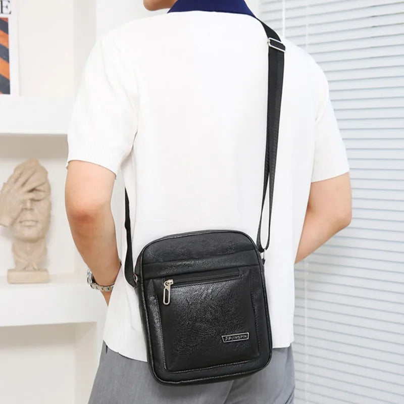 Mens Crossbody Bag Waterproof PU Leather Large Capacity - Smarsty