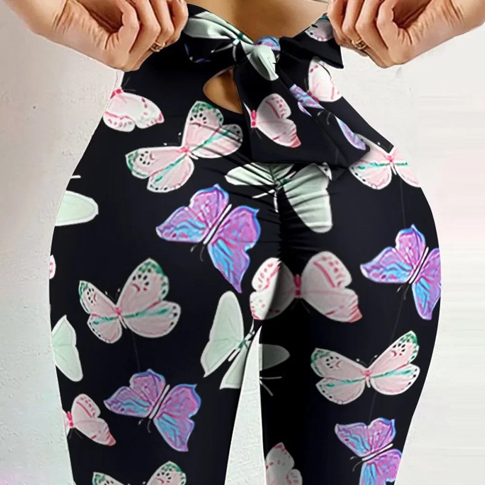 High Waist Sexy Butterfly Printed Leggings Bowknot Yoga Pants Bow Bandage Tights Women Butt Lift Exercise Fitness Yoga Legging - Smarsty