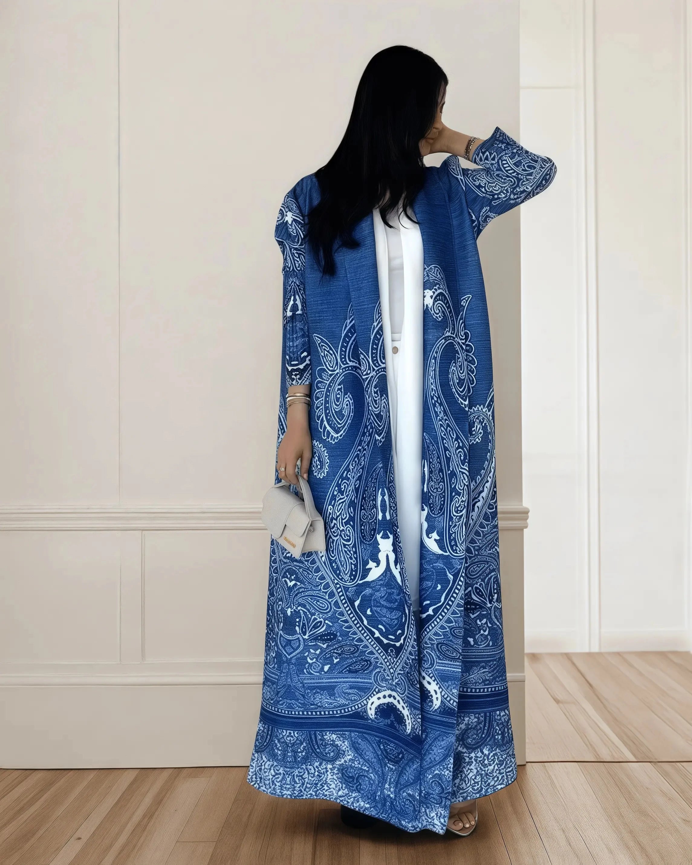 Women's Fold Miyake Pleated Abaya Long Sleeve Print Foldable Collar Robe Cardigan Coat New Winter Fashion Original Design 2024 - Smarsty