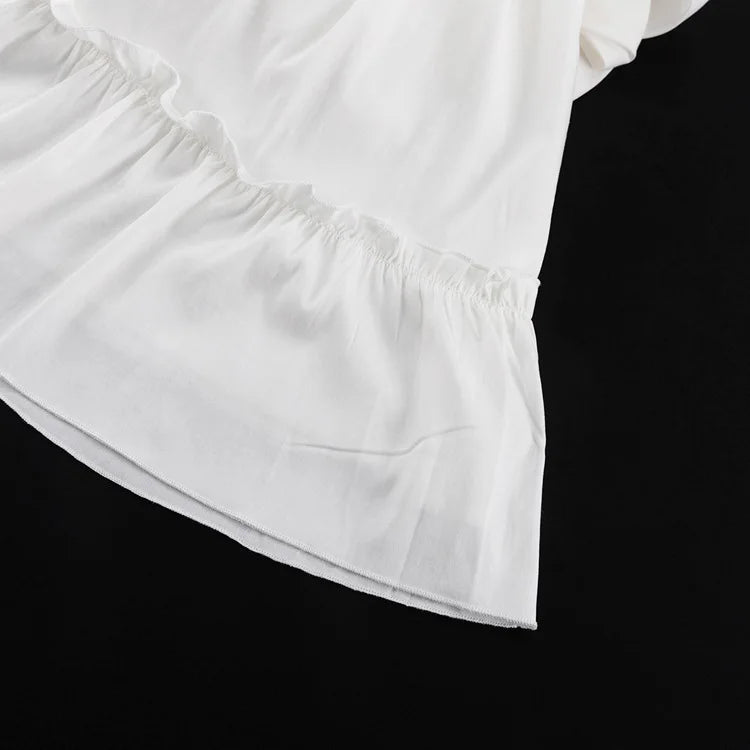 Tossy Ruffled V-Neck White Mini Dress Female Patchwork Long Sleeve Elegant Bandage Fashion Dress High Waist Lace-Up Women Dress - Smarsty