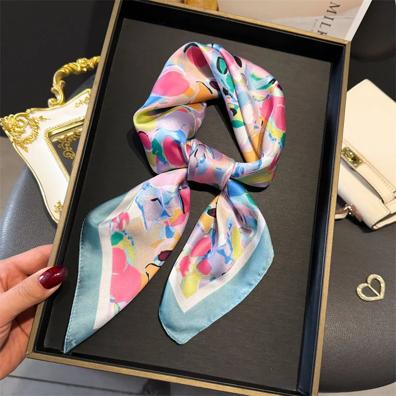 Bohemian Silk Square Scarf for Women Luxury Floral Print - Smarsty