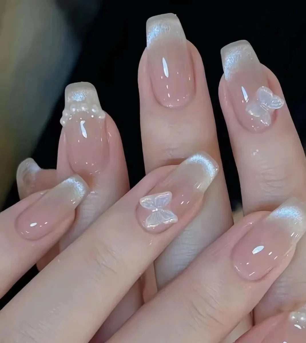 10 PCS Handmade Butterfly Eye Blush Fake Nails - Smarsty