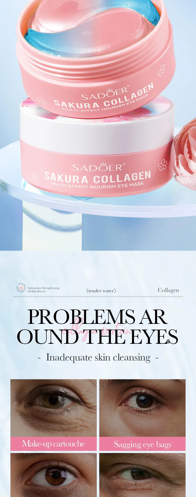 SADOER Sakura Collagen Eye Masks for Dark Circles Relief - Smarsty