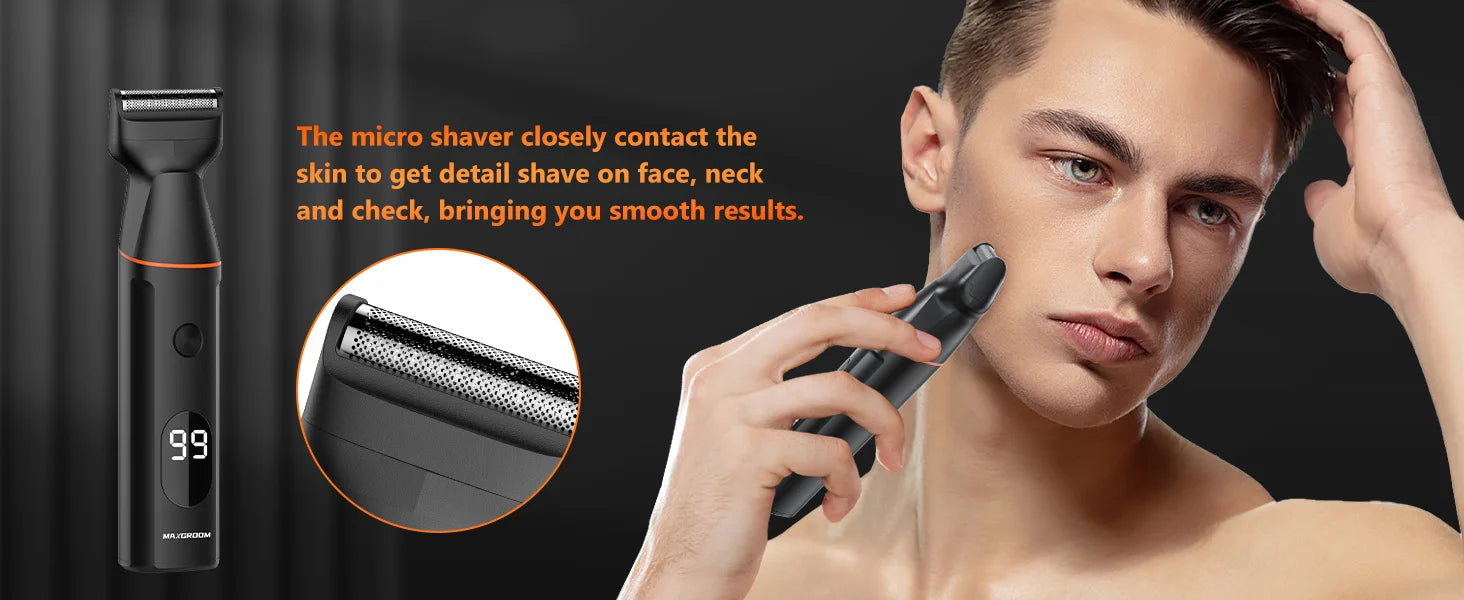 MAXGROOM 4 In 1 Body Hair Shaver Kits for Men Nose/Beard Hair Trimmer Electric IPX6 Waterproof Groin Pubic Hair Shaver for Man