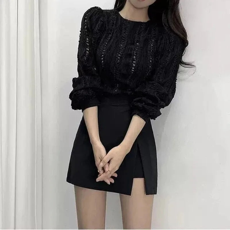 Black Mini Skirts Women Irregular Side Slits High Waist A Line Shorts Skirts Summer Korean Fashion Chic Hip Wrap Skirt Female - Smarsty