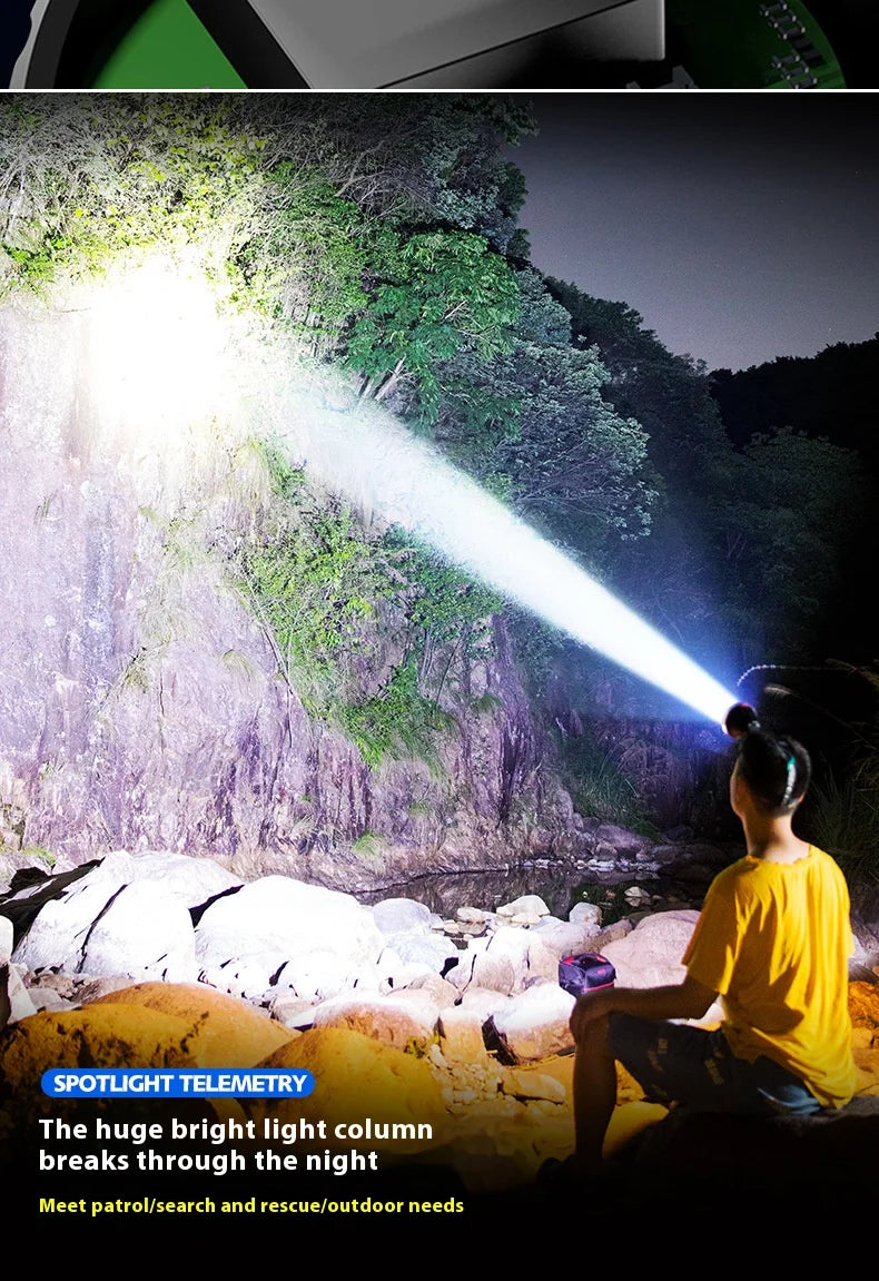 LED Headlight Type-C Rechargeable Headlight, Searchlight Fishing Outdoor Camping Headlight, Built-in 4000mAh Lithium Battery