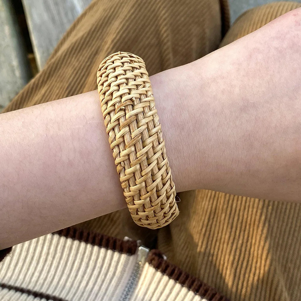Boho Bamboo Rattan Weave Bracelet for Women - Smarsty