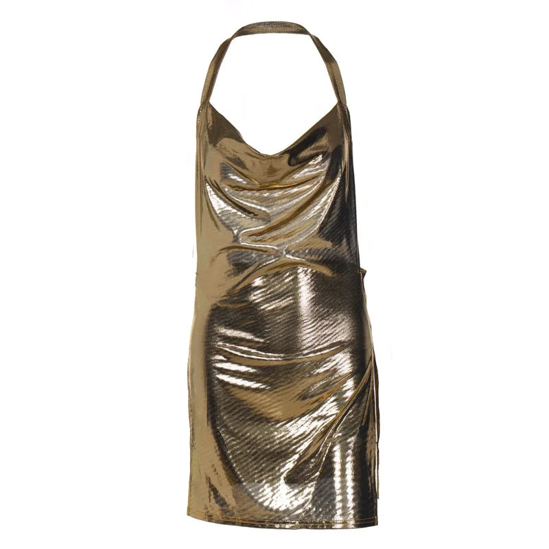 Sexy and Fashionable Women's Elegant Short Dress with Hanging Neck Backless Bottom Chest Sequin Party Girl Dance Dress - Smarsty