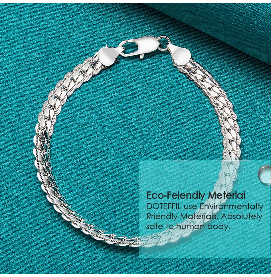 925 Silver Chain Bracelet Unisex Flat Side Lobster Clasp - Smarsty