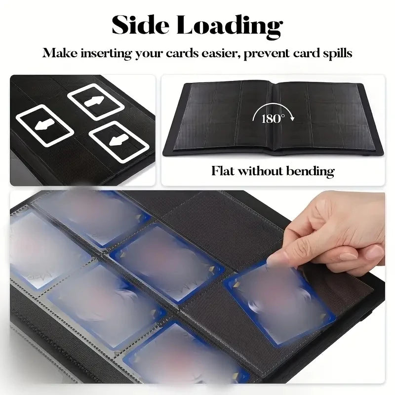 9 Pocket Card Binder, 360 Trading Card Holder Book, Premium PU Cover Zip Binder For Cards, Durable Side Loading Card Fold
