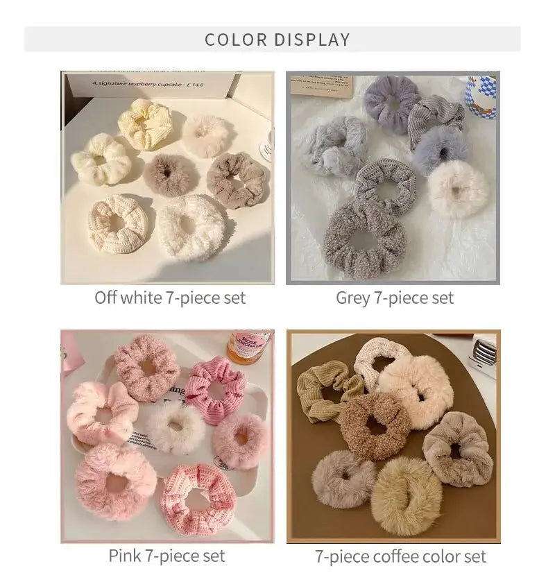 7/21 Pcs/Set Women Hair Scrunchies Set Plush Solid Hair Band for Girls Ponytail Holder Rubber Bands Hair Ties Hair Accessories - Smarsty