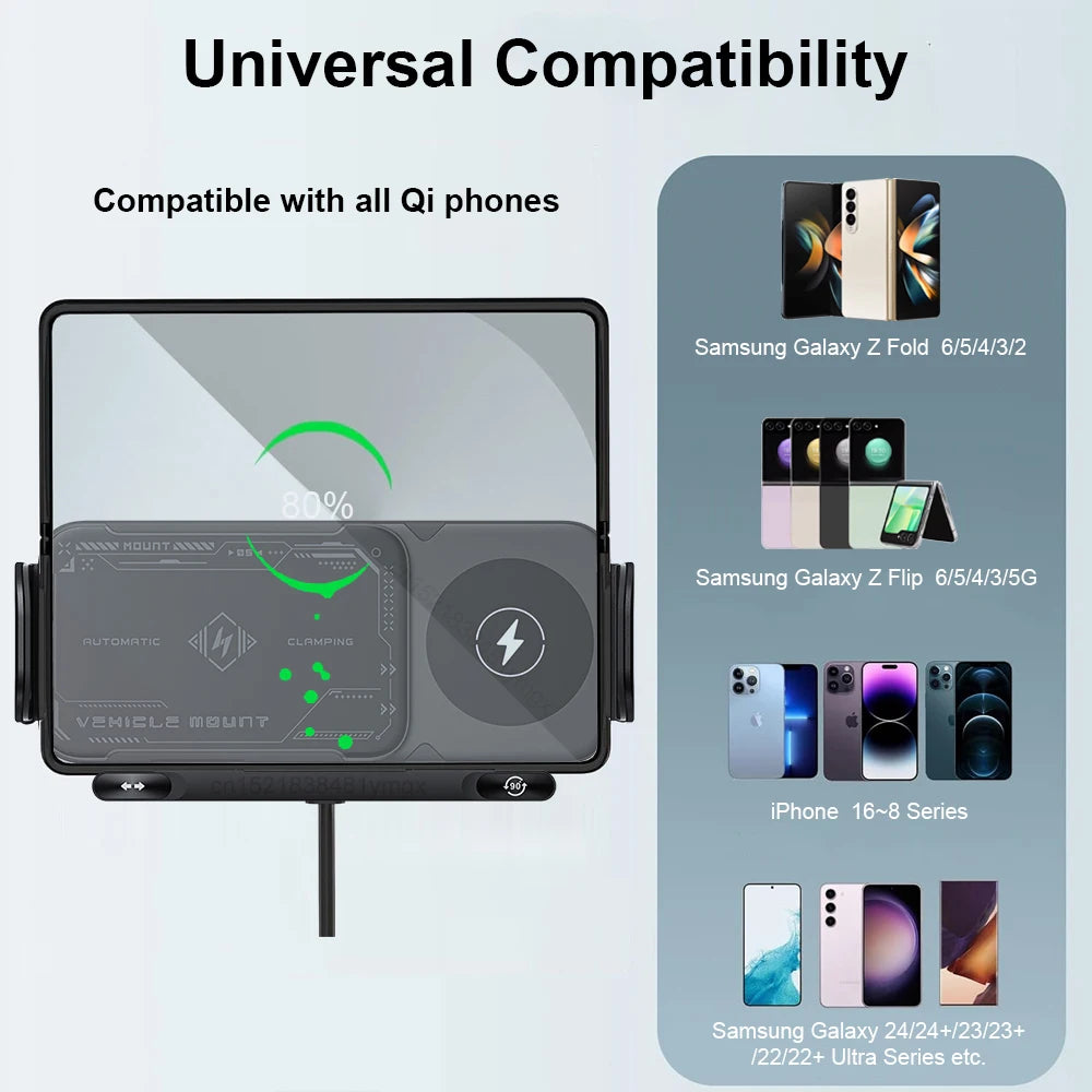 Car Wireless Charger Dual Coil Fold Screen Fast Charge - Smarsty
