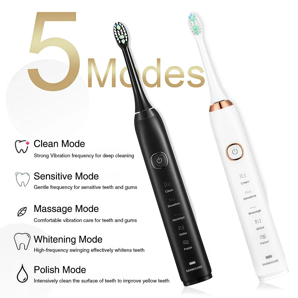 Rechargeable Electric Sonic Toothbrush with Travel Case - Smarsty