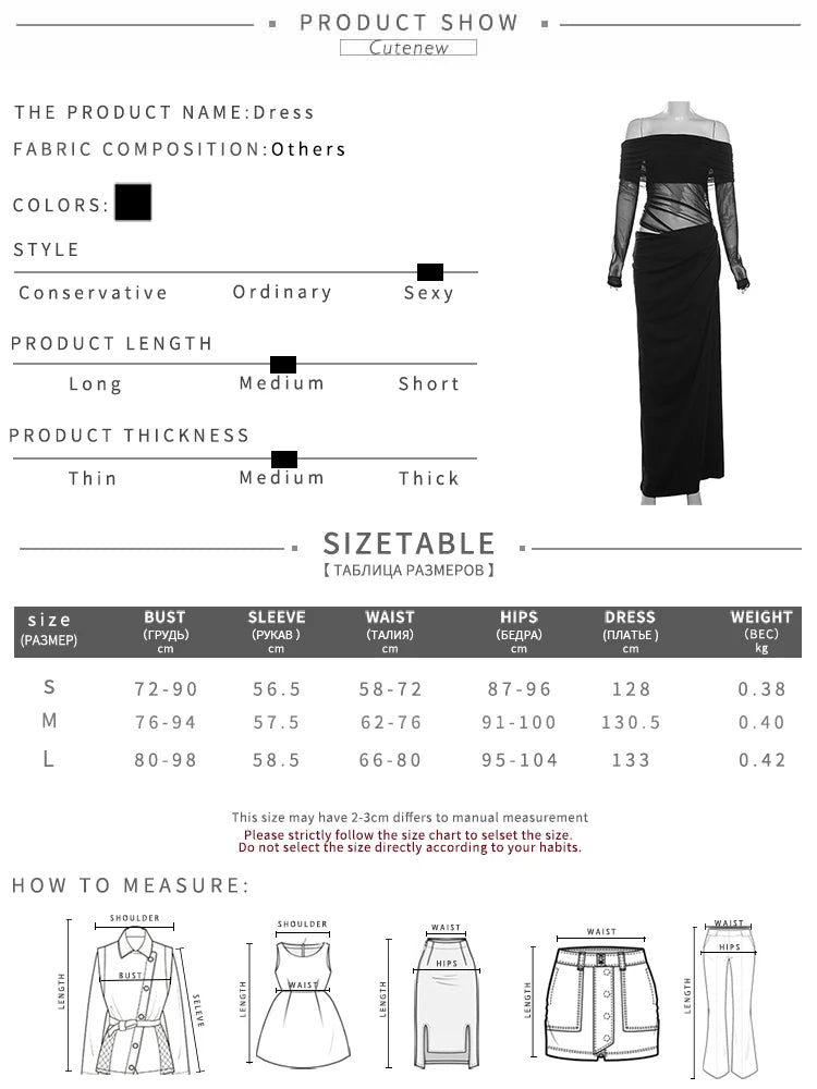 Cutenew Mesh Ruched Women Maxi Dress Sexy See Through Off Shoulder Long Sleeve Sheath Vestidos Female Midnight Party Solid Robe - Smarsty