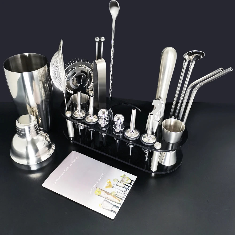 Boston Cocktail Shaker Bar Tool Set with Holder - Smarsty