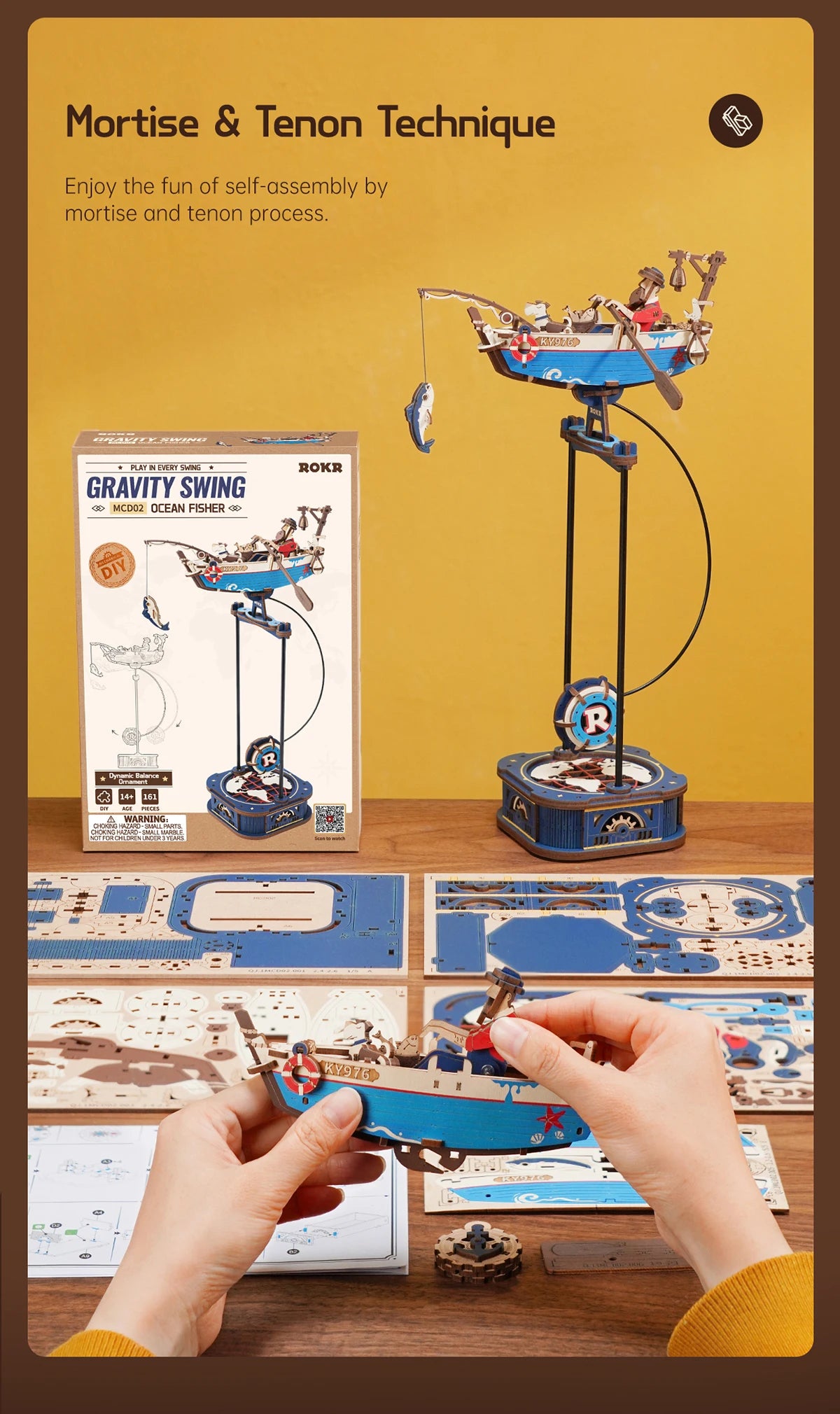 Robotime Rokr Gravity Swing Model Building Kit 3D Wooden Puzzle kit Sky Captain kit Ocean Fisher kit Best Gifts for Adults Teens