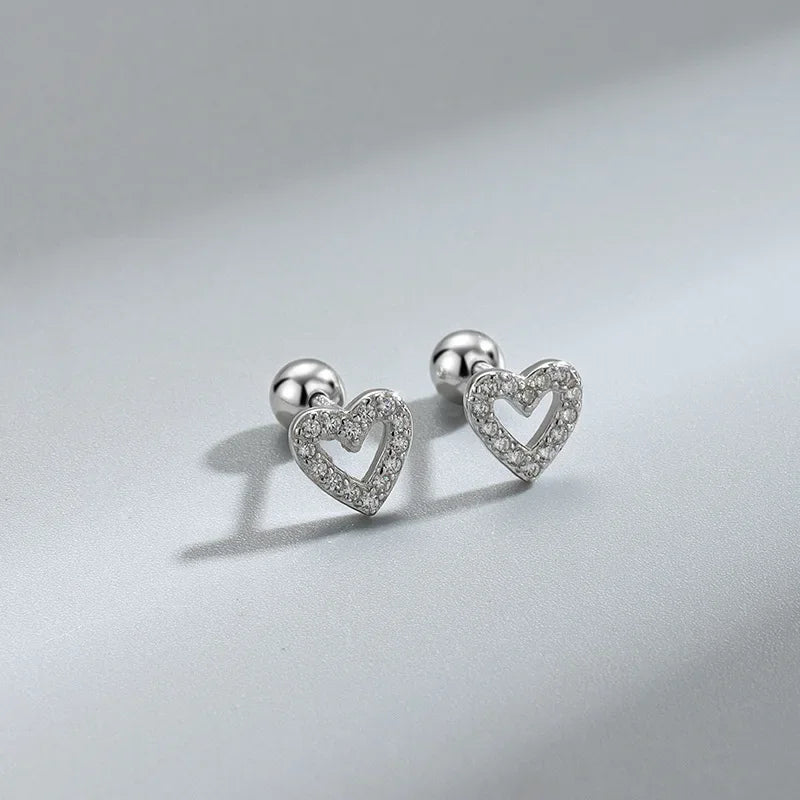 Hypoallergenic Heart Stud Earrings Screw Back For Women - Smarsty