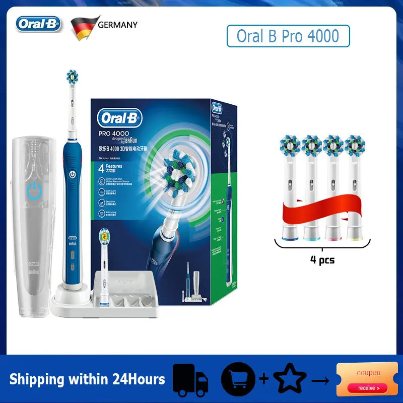 Oral B Electric Toothbrush Pro 4000 with Pressure Sensor - Smarsty