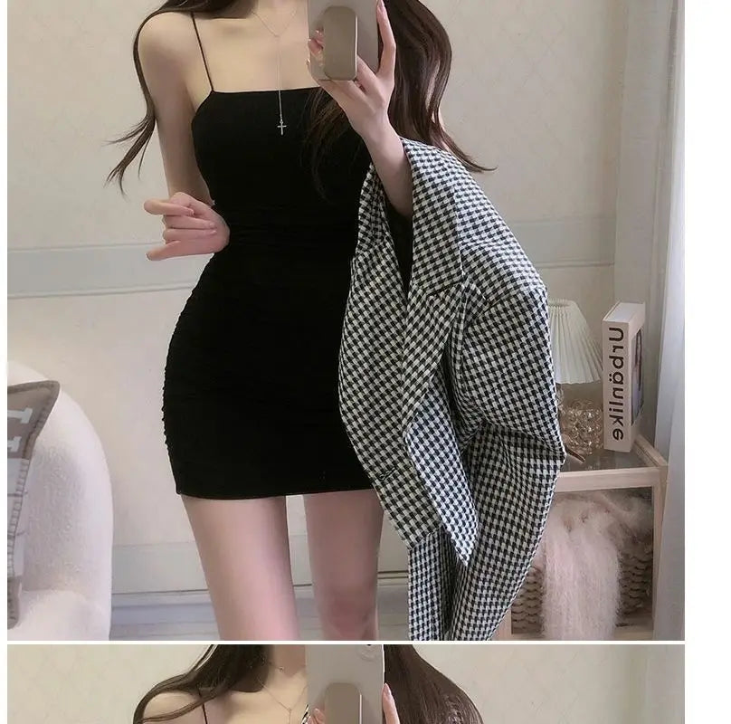 Elegant Solid Sling Sleeveless Type A Sheath Mini Short Dresses Summer New Sexy Slim Slimming Arm Covering Dresses - Smarsty