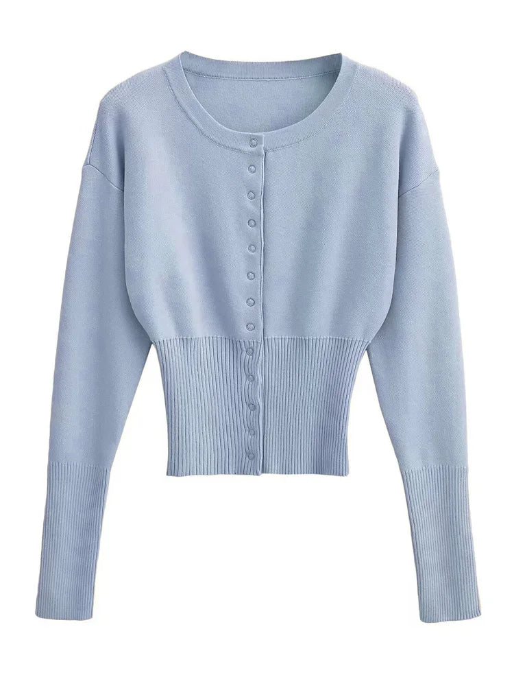 Tossy Autumn Fashion Knitwear Cardigan Top Women's Ribbed Patchwork Slim Casual Cropped Inner Top Women's Knit Cardigan Outwear - Smarsty