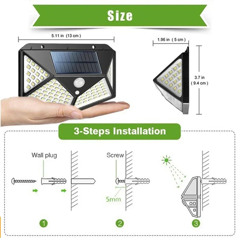 100 LED Solar Wall Lights with Motion Sensor for Outdoor Security - Smarsty