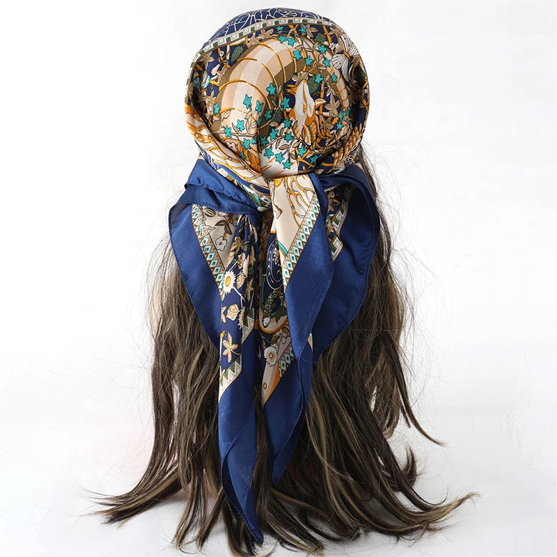 Bohemian Floral Print Silk Scarf for Women Sun Protection - Smarsty