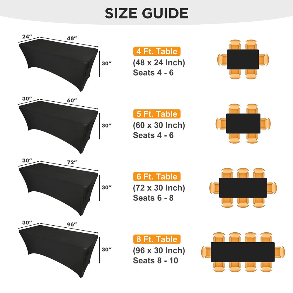 6FT Black Spandex Table Cloth Wrinkle Resistant Cover - Smarsty
