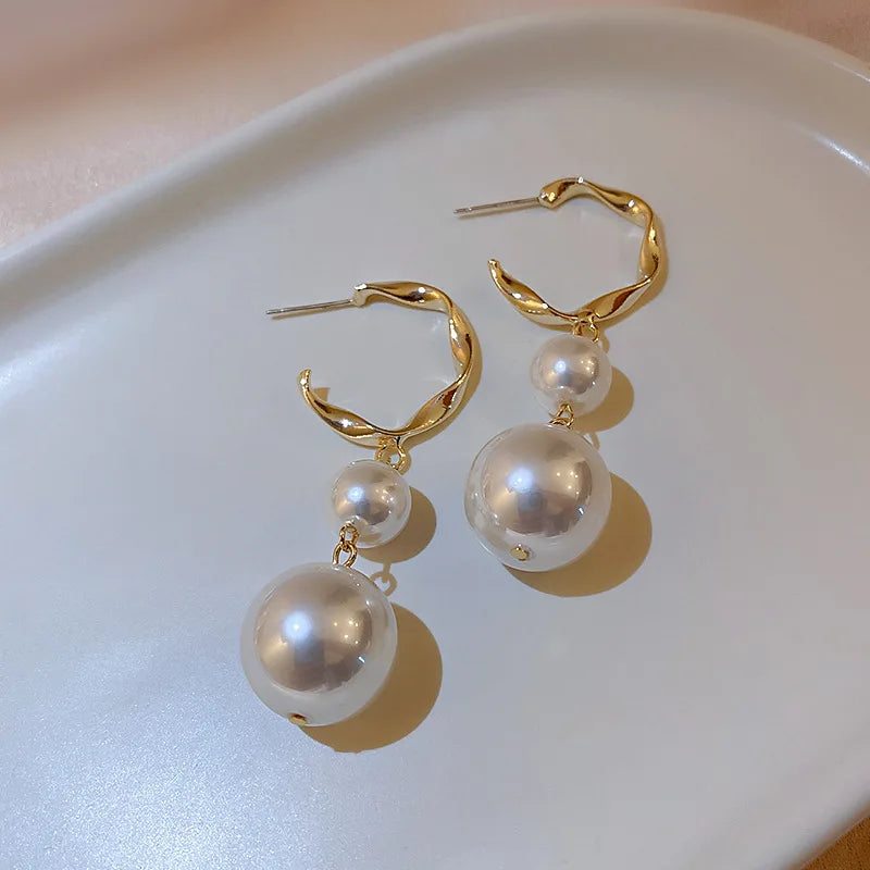 Pearl Long Earrings With Rhinestones For Wedding Fashion - Smarsty