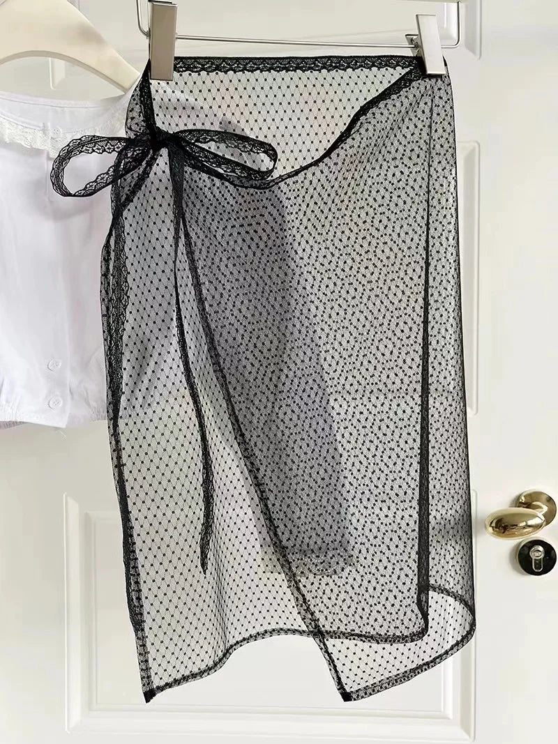 Korean Fashion Lace Skirt With Irregular Hemline - Smarsty