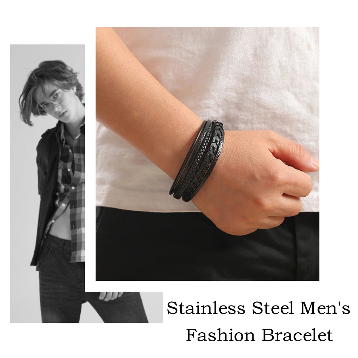 Mens Vintage Multi Layered Leather Bracelet Magnetic Buckle - Smarsty